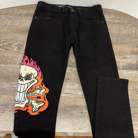 NWT ZCL Men’s Graphic Painted Skinny Fit Jeans 32x32 - Picture 1 of 9
